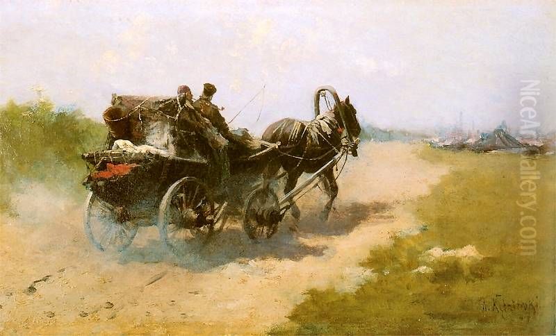 The Tatar cart. Oil Painting by Apoloniusz Kedzierski