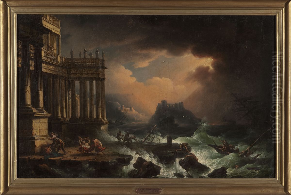 Saving the shipwrecks Oil Painting by Franciszek Ksawery Lampi