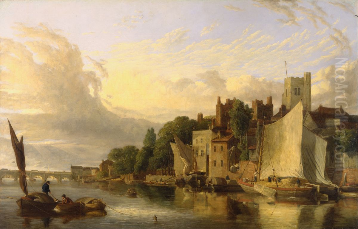 Lambeth from the River looking towards Westminster Bridge Oil Painting by James Stark