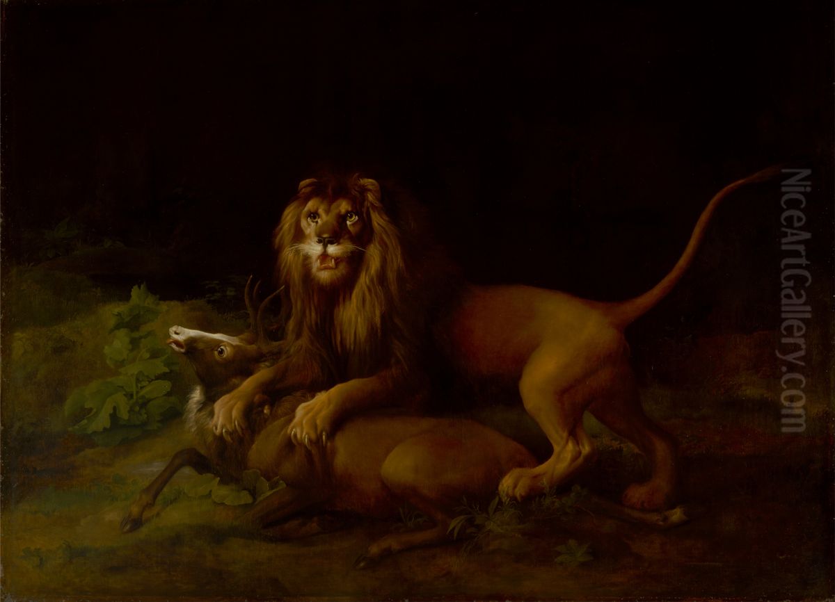 A Lion Attacking a Stag Oil Painting by George Stubbs A Lion Attacking a Stag Oil Painting by George Stubbs