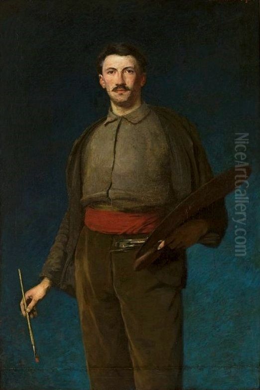 Self-portrait with palette Oil Painting by Ludwik de Laveaux