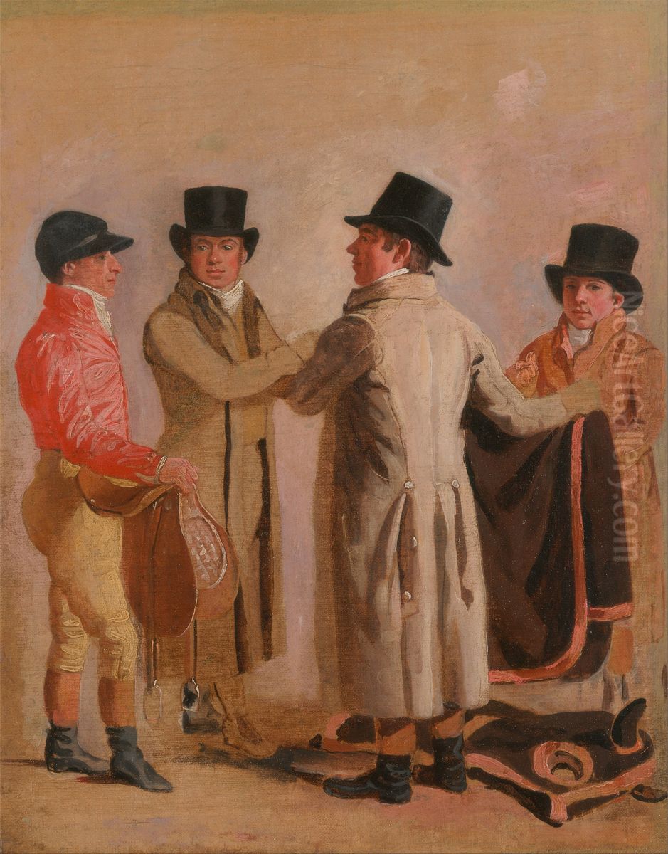 The Jockey Frank Buckle, the Owner-Breeder John Wastell, his Trainer Robert Robson, and a Stable-lad Oil Painting by Benjamin Marshall