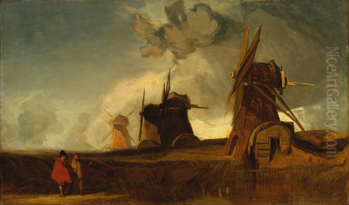 Drainage Mills in the Fens, Croyland, Lincolnshire Oil Painting by John Sell Cotman