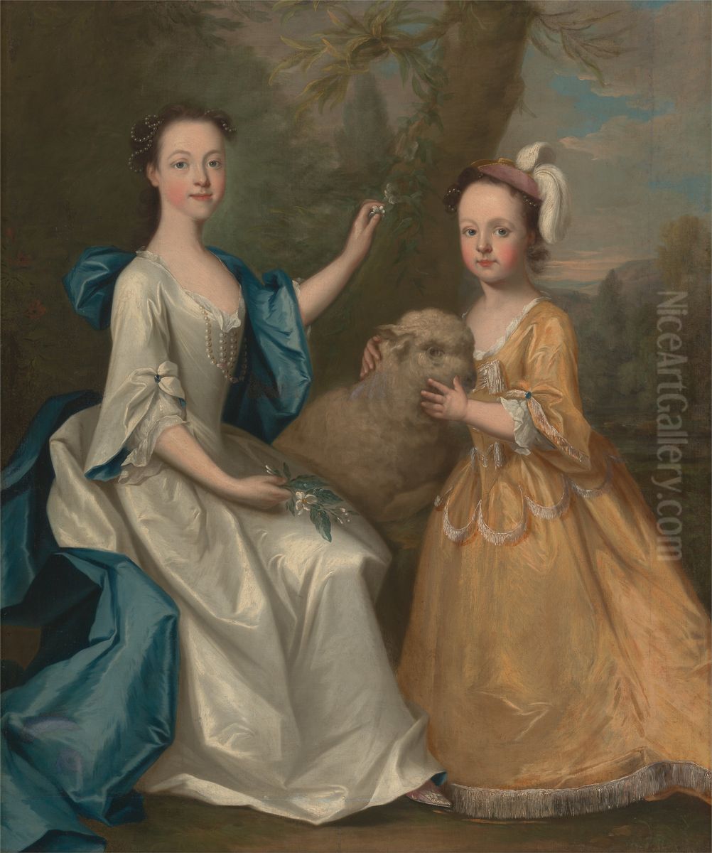 Young Women with a Lamb Oil Painting by Thomas Hudson Young Women with a Lamb Oil Painting by Thomas Hudson