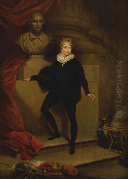 Master Betty as Hamlet, before a bust of Shakespeare Oil Painting by James Northcote