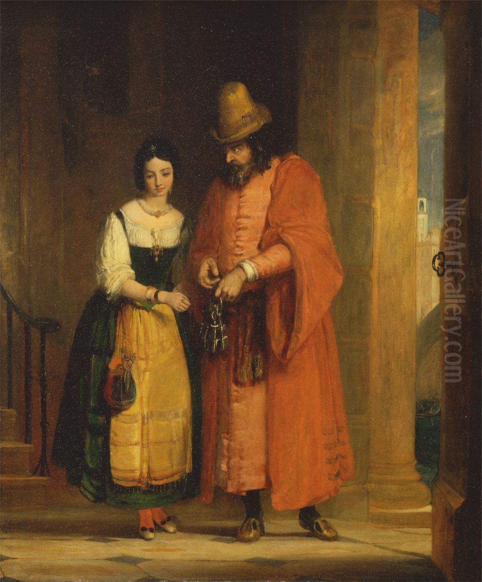 Shylock and Jessica from the 'Merchant of Venice,' II, ii Oil Painting by Gilbert Stuart Newton
