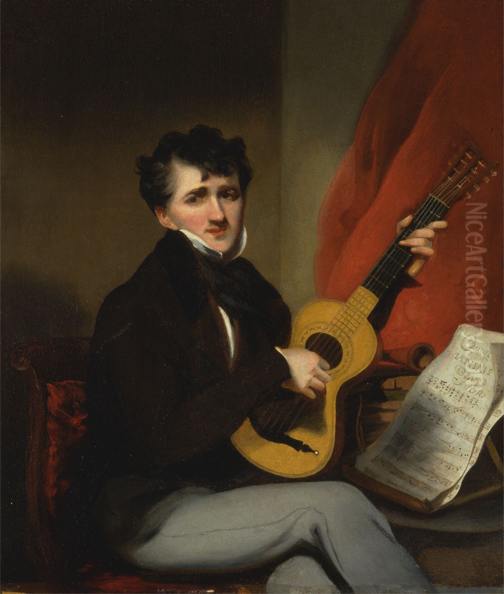 Portrait of a Man Playing a Guitar Oil Painting by George Chinnery