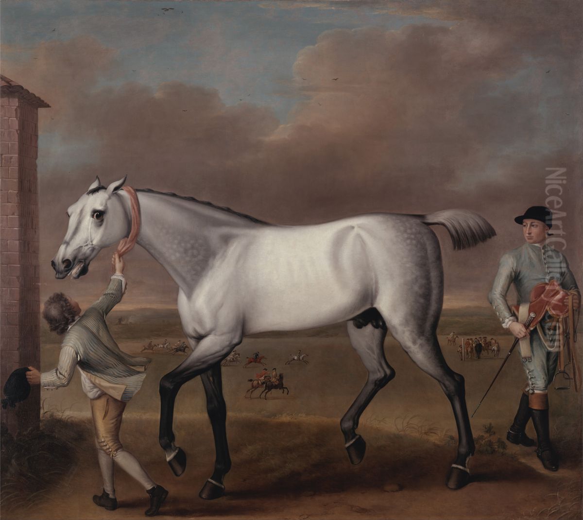 The Duke of Hamilton's Grey Racehorse, 'Victorious,' at Newmarket Oil Painting by John Wootton