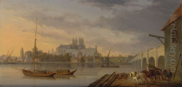 A View of Westminster Bridge and the Abbey from the South Side Oil Painting by William Anderson