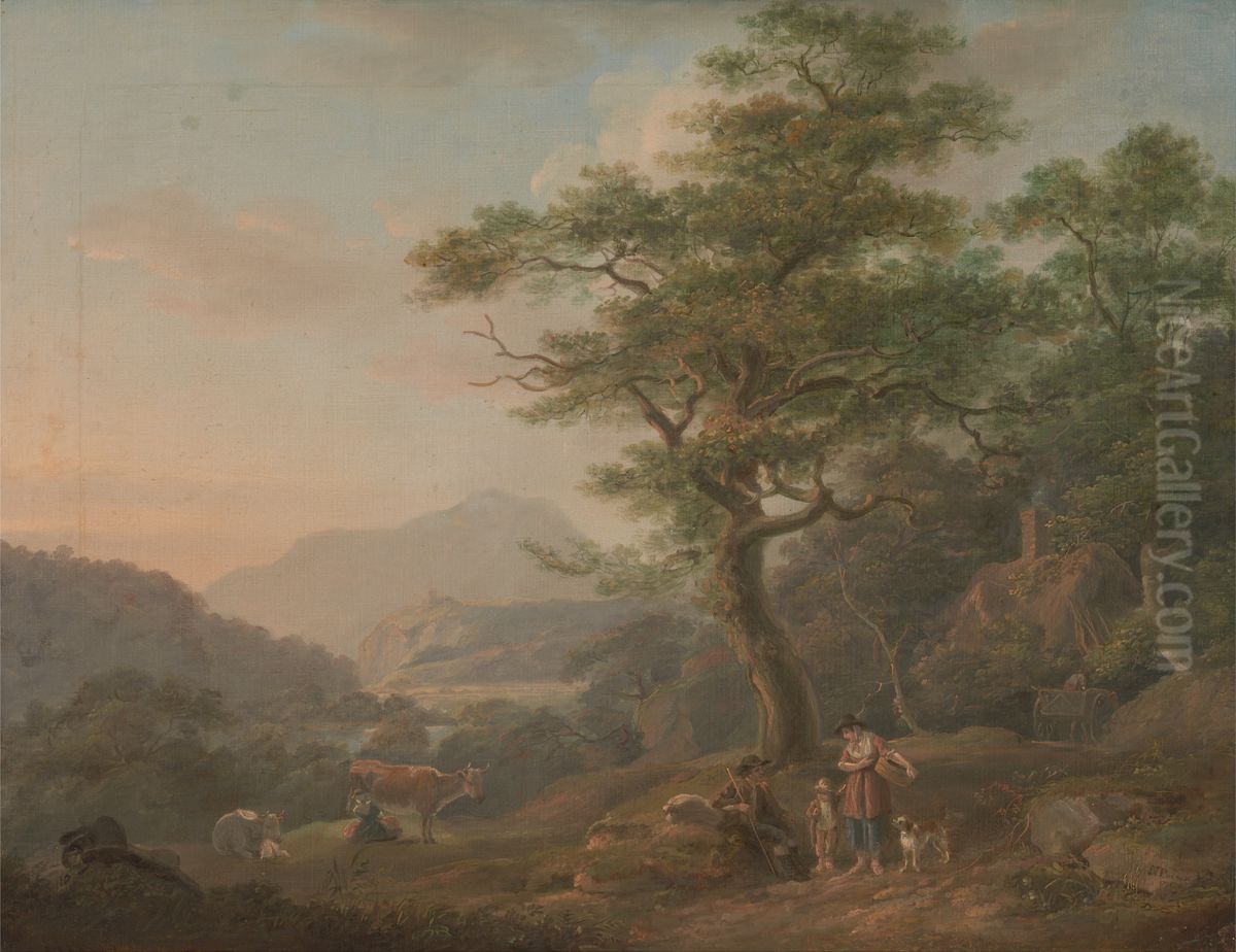 A Landscape with Figures Oil Painting by Nicholas Pocock