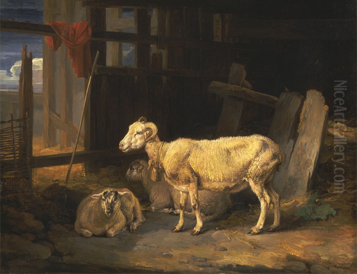 Heath Ewe and Lambs Oil Painting by James Ward