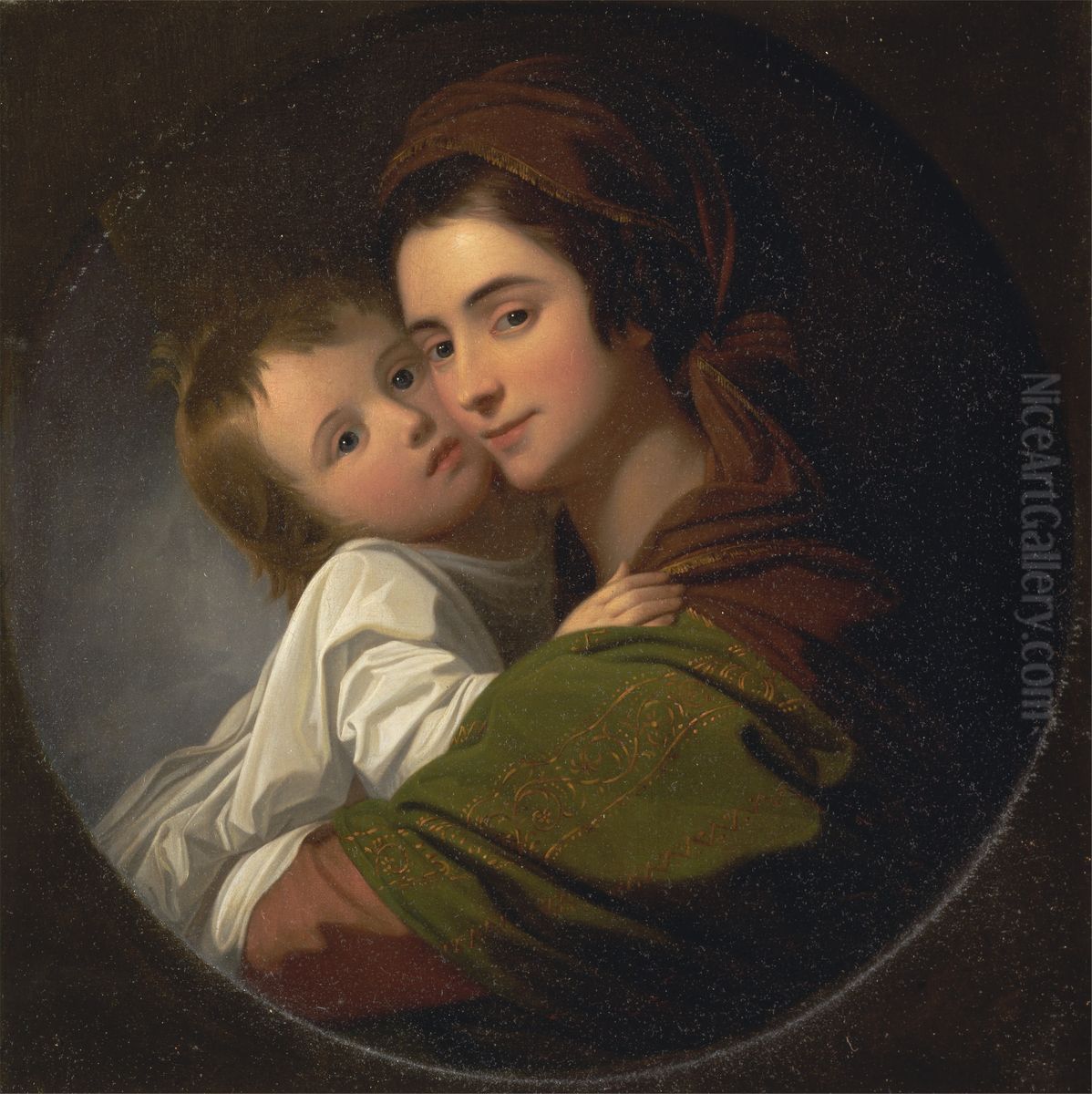 The Artist's Wife Elizabeth and Their Son Raphael Oil Painting by Benjamin West