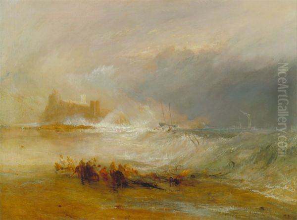 Wreckers -- Coast of Northumberland, with a Steam-Boat Assisting a Ship off Shore Oil Painting by J. M. W. Turner