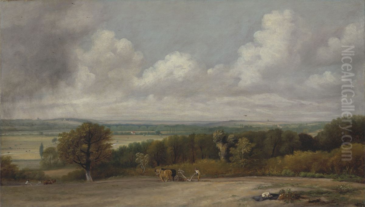 Ploughing Scene in Suffolk Oil Painting by John Constable