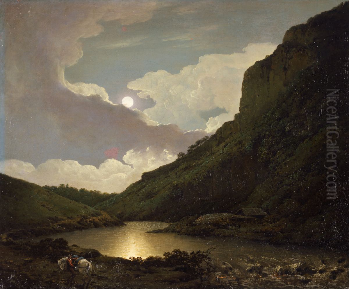Matlock Tor by Moonlight Oil Painting by Joseph Wright of Derby