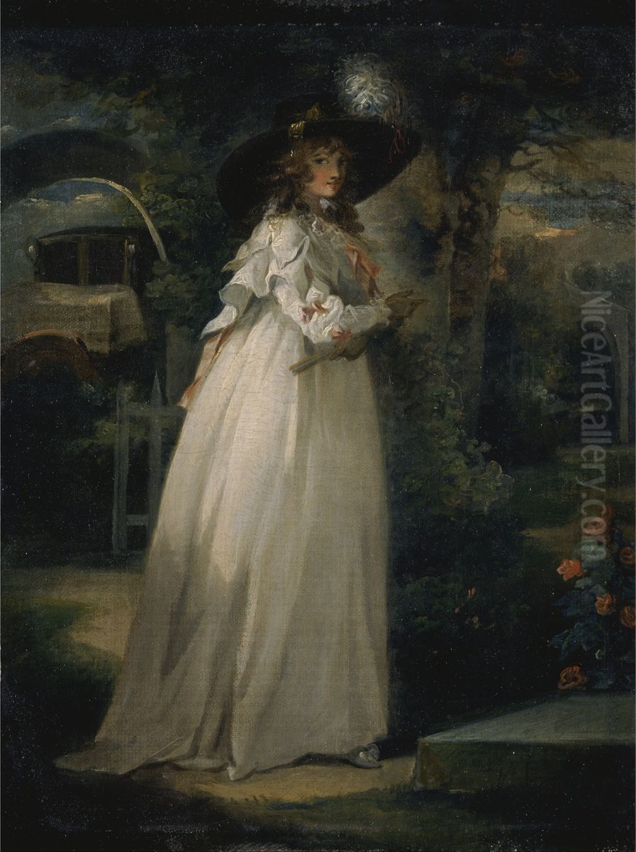 Portrait of a Girl in a Garden Oil Painting by George Morland