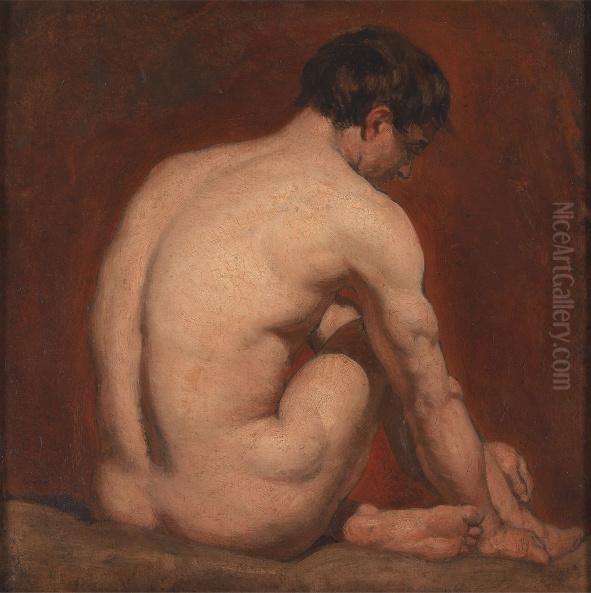 Male Nude, Kneeling, from the Back Oil Painting by William Etty