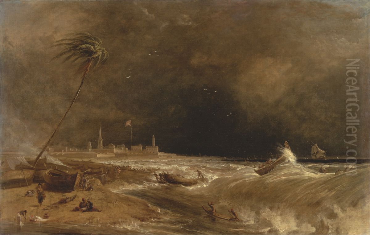 Madras, or Fort St. George, in the Bay of Bengal -- A Squall Passing Off Oil Painting by William Daniell RA