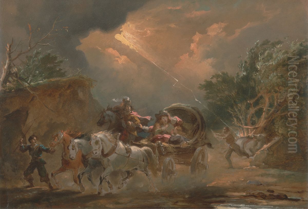 Coach in a Thunderstorm Oil Painting by Philip James de Loutherbourg