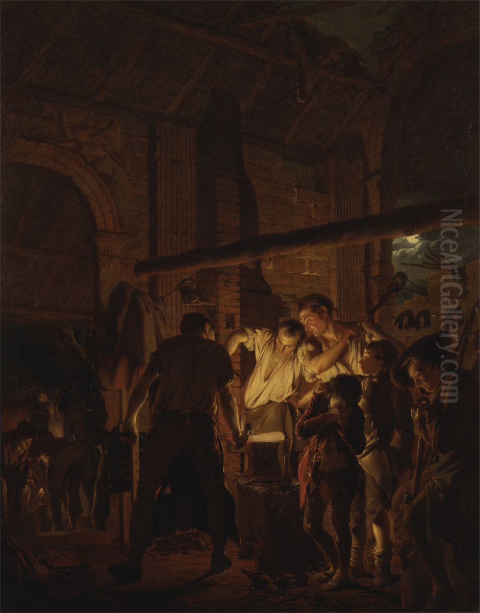 The Blacksmith's Shop Oil Painting by Joseph Wright of Derby