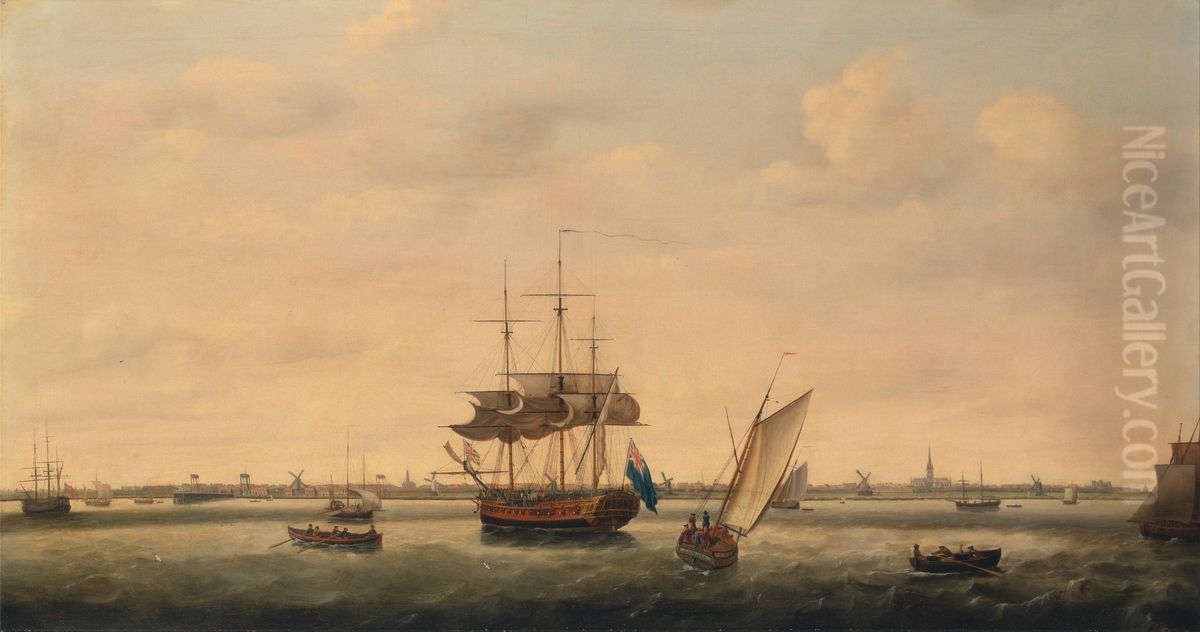 The Frigate 'Surprise' at Anchor off Great Yarmouth, Norfolk Oil Painting by Francis Holman