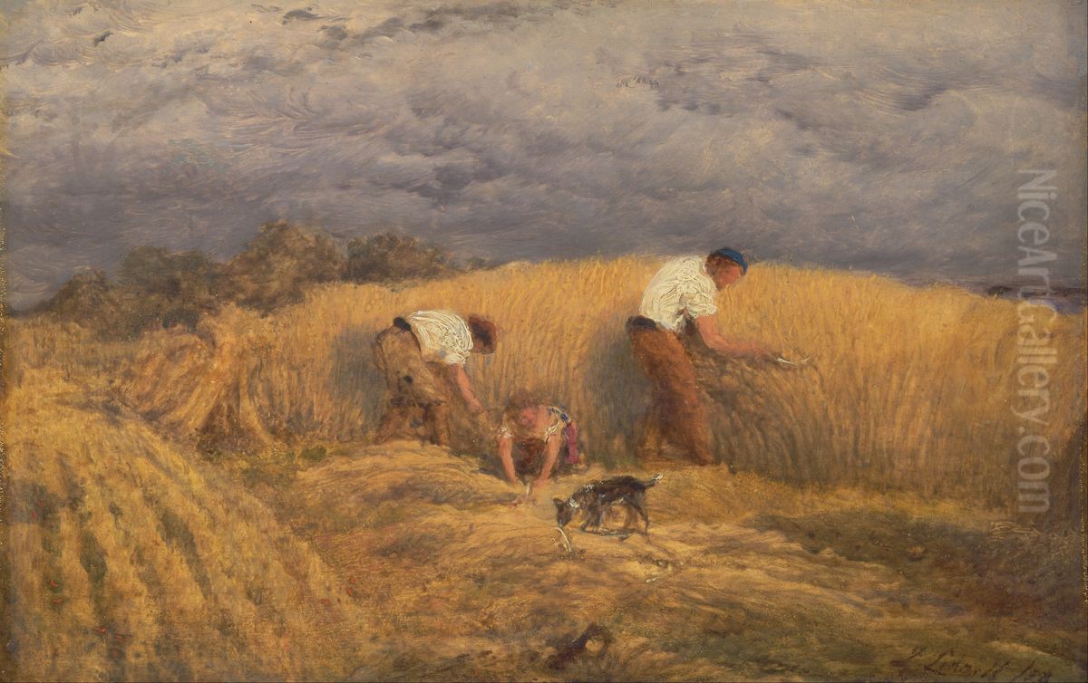 A Finished Study for 'Reaping' Oil Painting by John Linnell