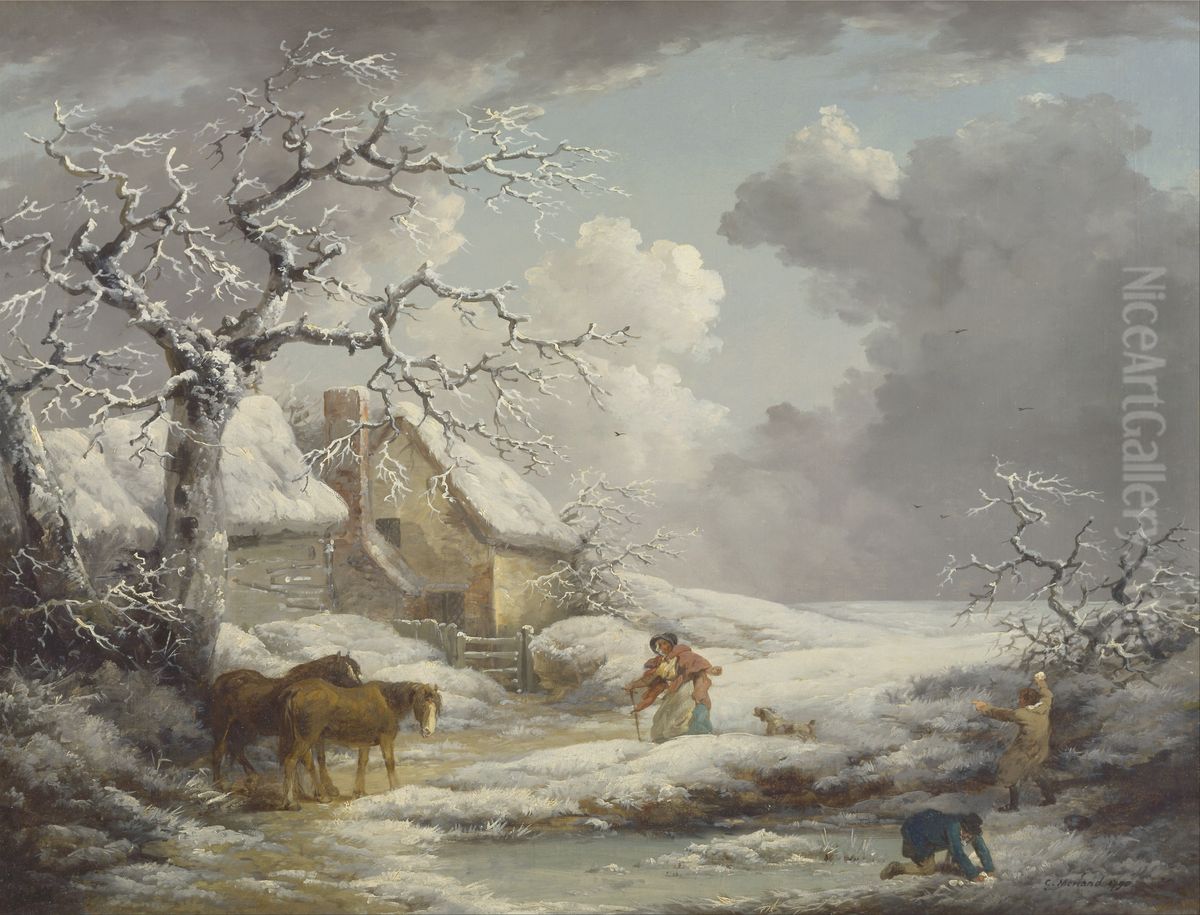 Winter Landscape Oil Painting by George Morland