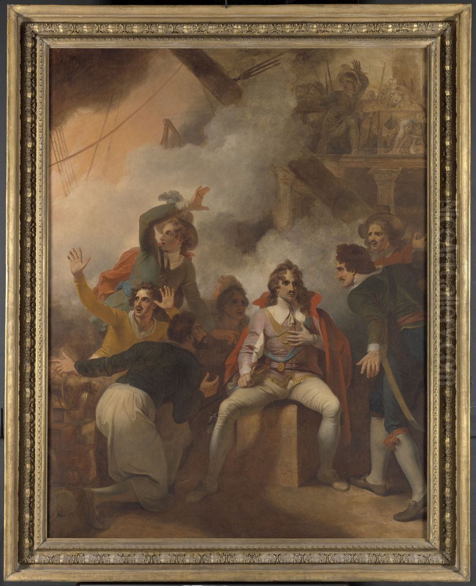 The Earl of Sandwich Refusing to Abandon His Ship during the Battle of Solebay Oil Painting by Robert Smirke