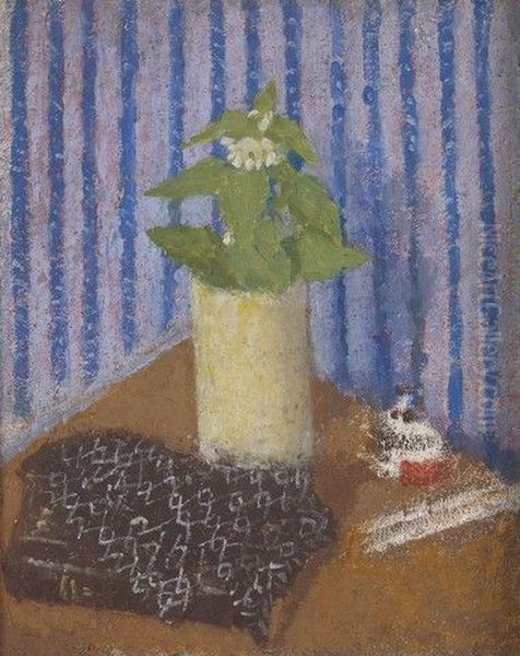 Still Life with a Prayer Book, Shawl, Vase of Flowers and Inkwell Oil Painting by Gwen John