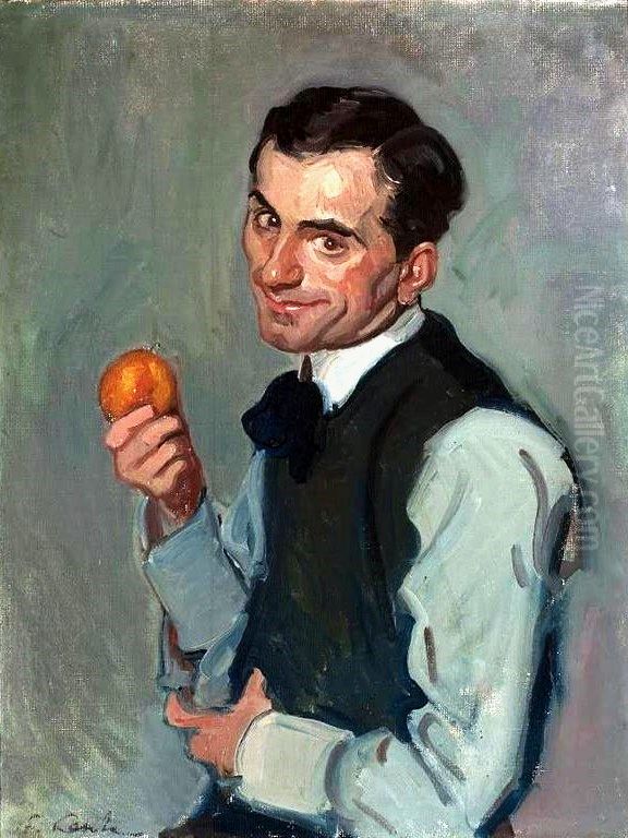 Man with an orange Oil Painting by Stanislaw Lentz