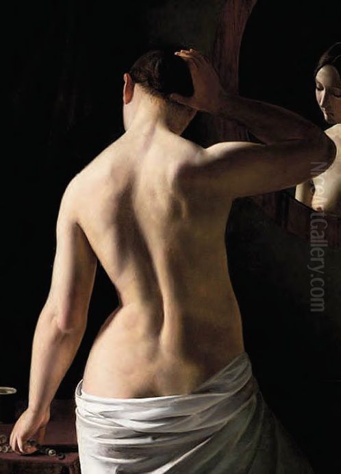 Female Model Standing Before a Mirror Oil Painting by Sally Henriques