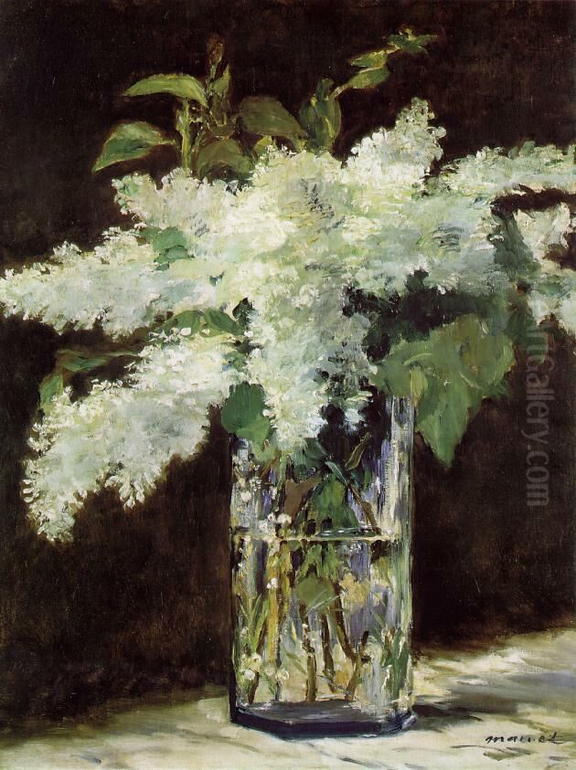 White Lilacs in a Glass Vase Oil Painting by Edouard Manet