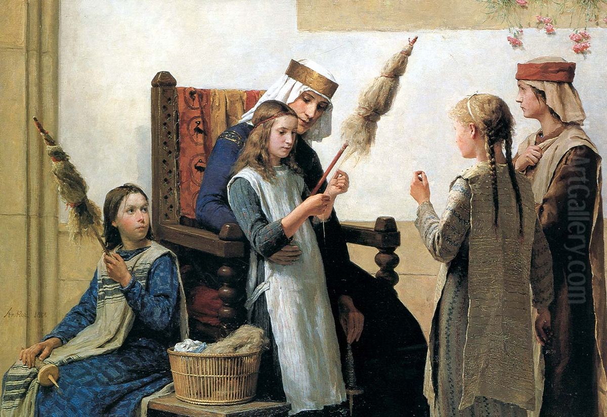 Queen Bertha and the Spinners Oil Painting by Albert Anker