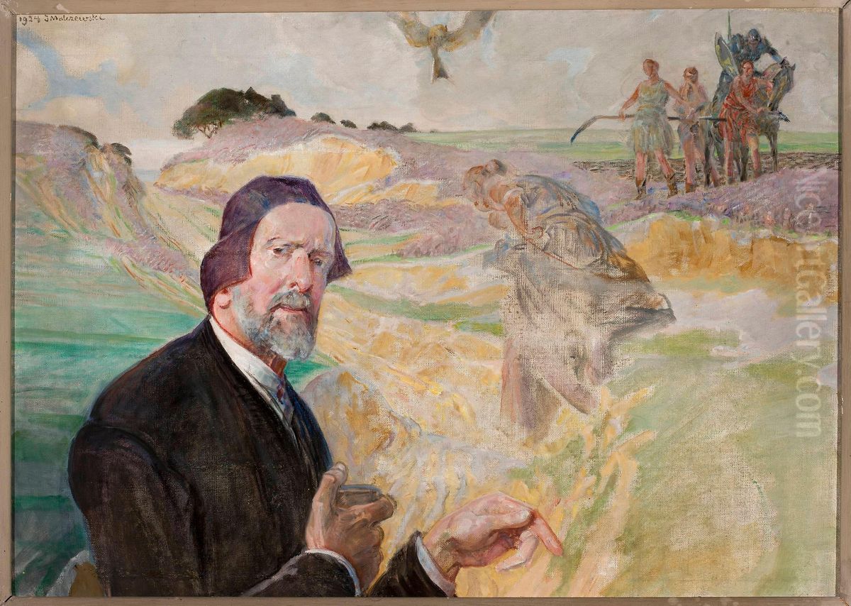 Autoportret na tle polskiej drogi Oil Painting by Jacek Malczewski