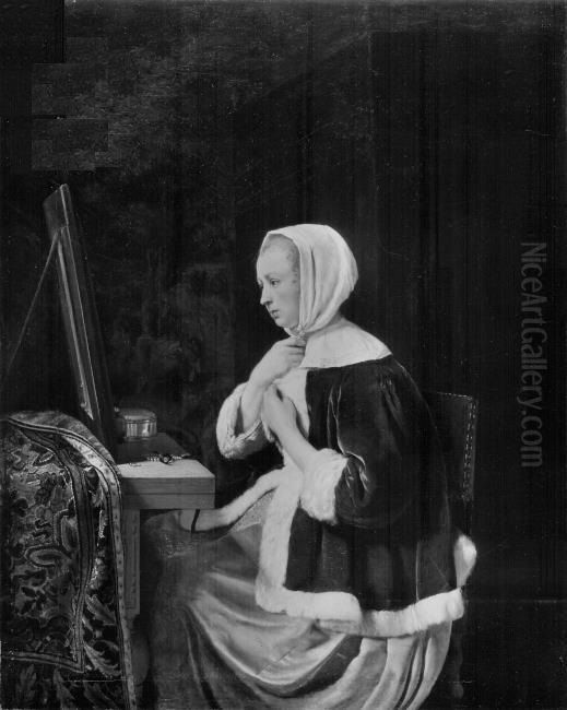 A Woman at her Mirror Oil Painting by Frans van Mieris