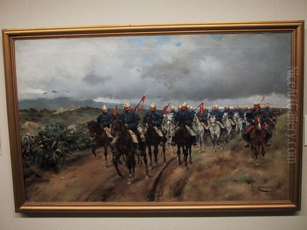 Un regiment en marxa Oil Painting by Josep Cusachs