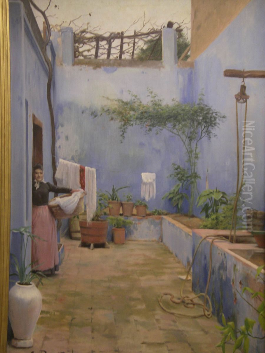 The blue Yard Oil Painting by Santiago Rusinol i Prats