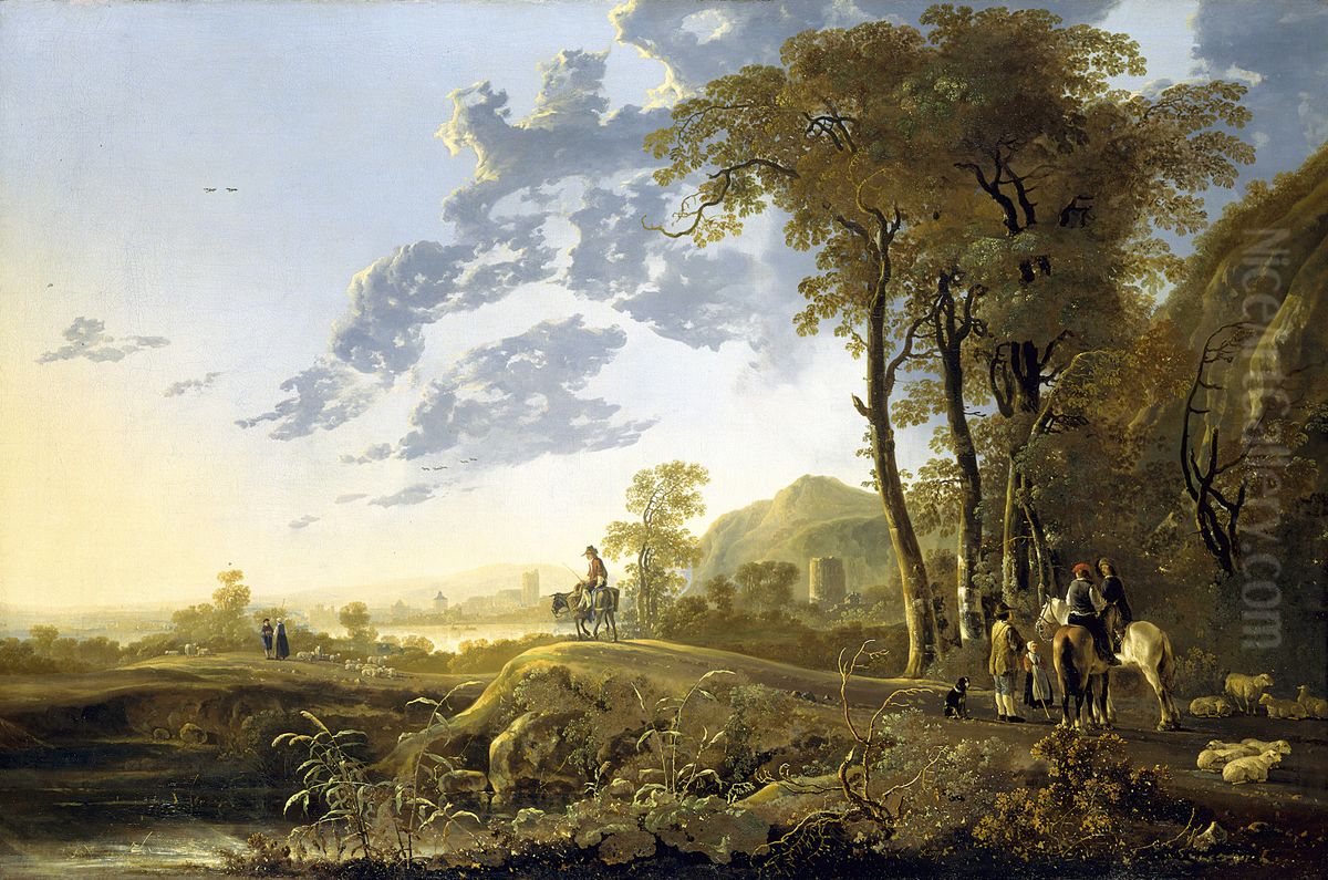An Evening Landscape with Figures and Sheep Oil Painting by Aelbert Cuyp