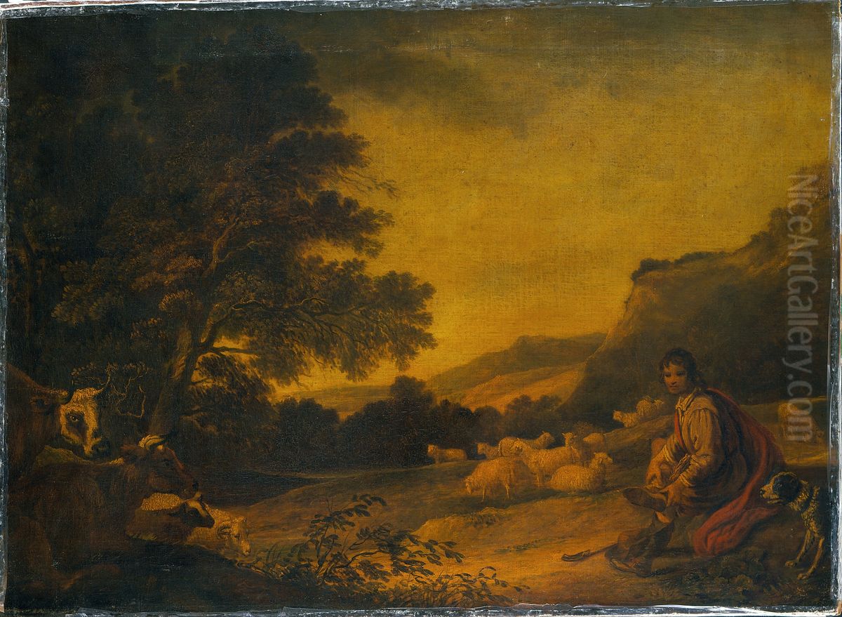 Landscape with Cattle (A Young Sheperd with his Flock) Oil Painting by Francis Bourgeois