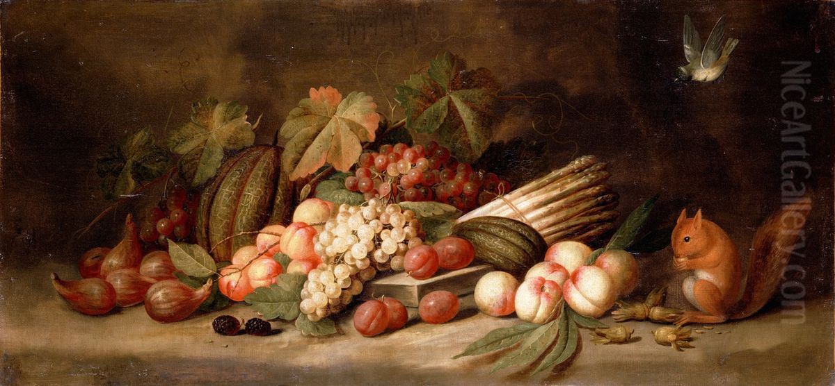 Still Life with Fruit and a Squirrel Oil Painting by Jan Frans van Son