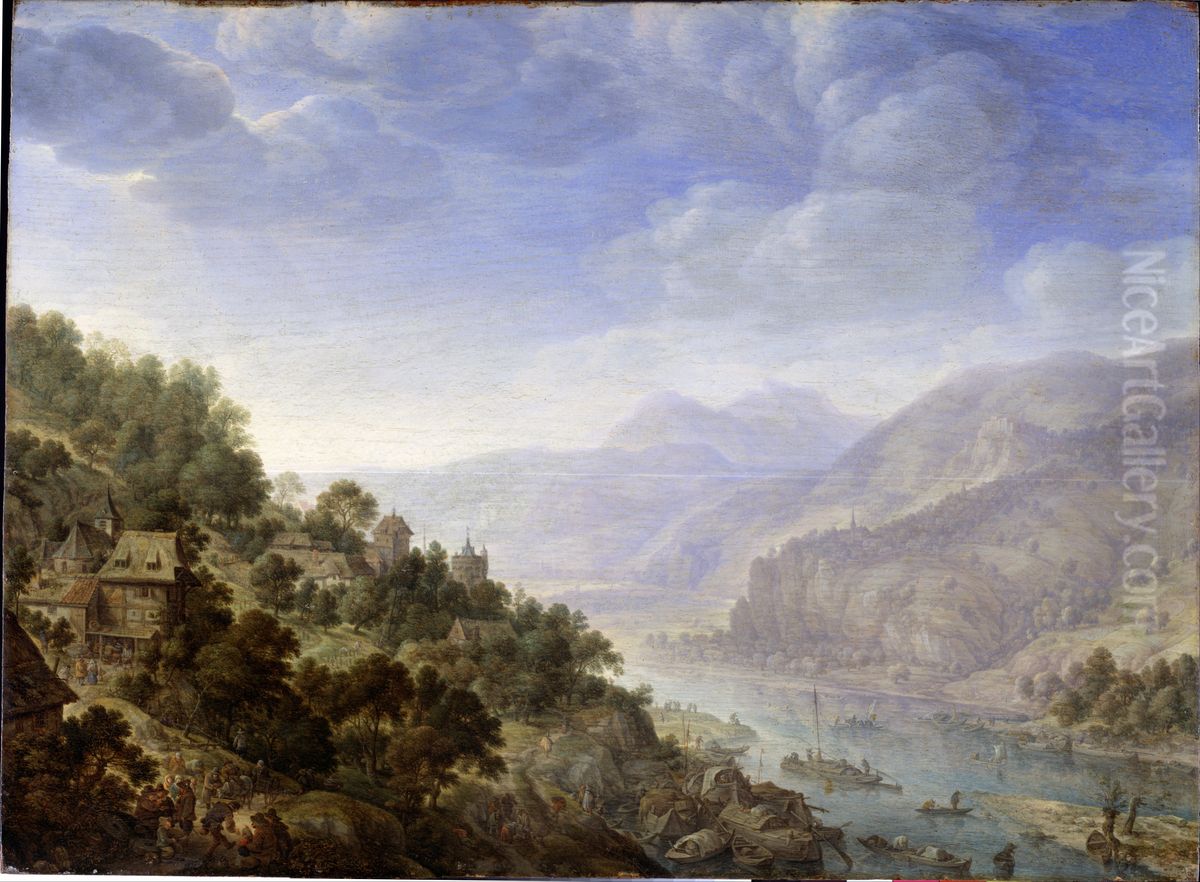 View on the Rhine Oil Painting by Herman Saftleven