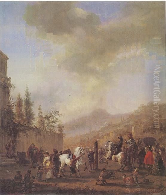 A Riding School Oil Painting by Philips Wouwerman