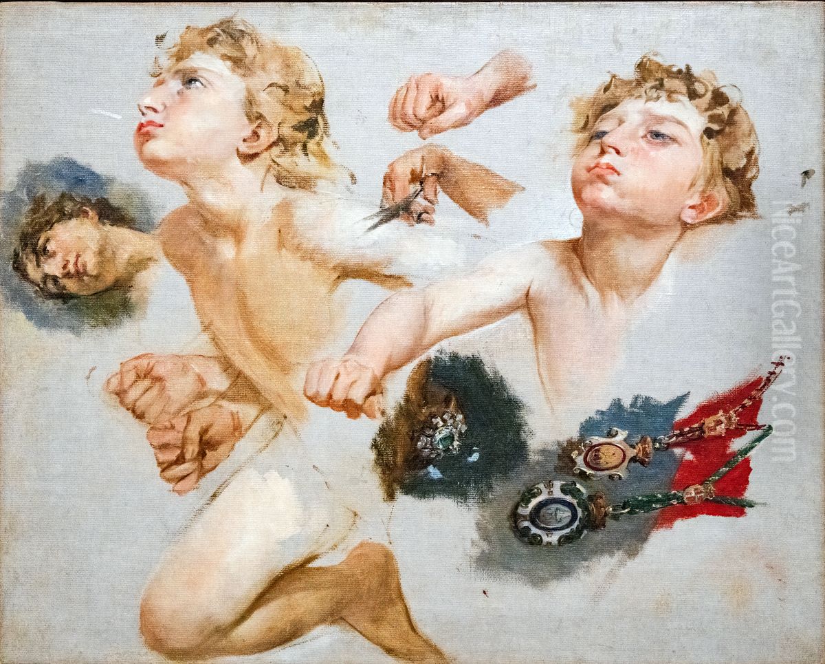 Study of Zephyrus for <<The Triumph of Day over Night Preceded by Dawn>> Oil Painting by Antoni Caba