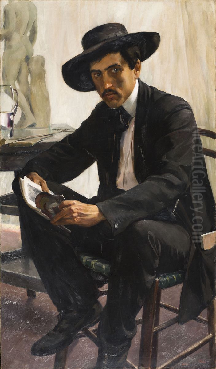 The student. Portrait of painter Saturnino Herran Oil Painting by Antonio Fabres