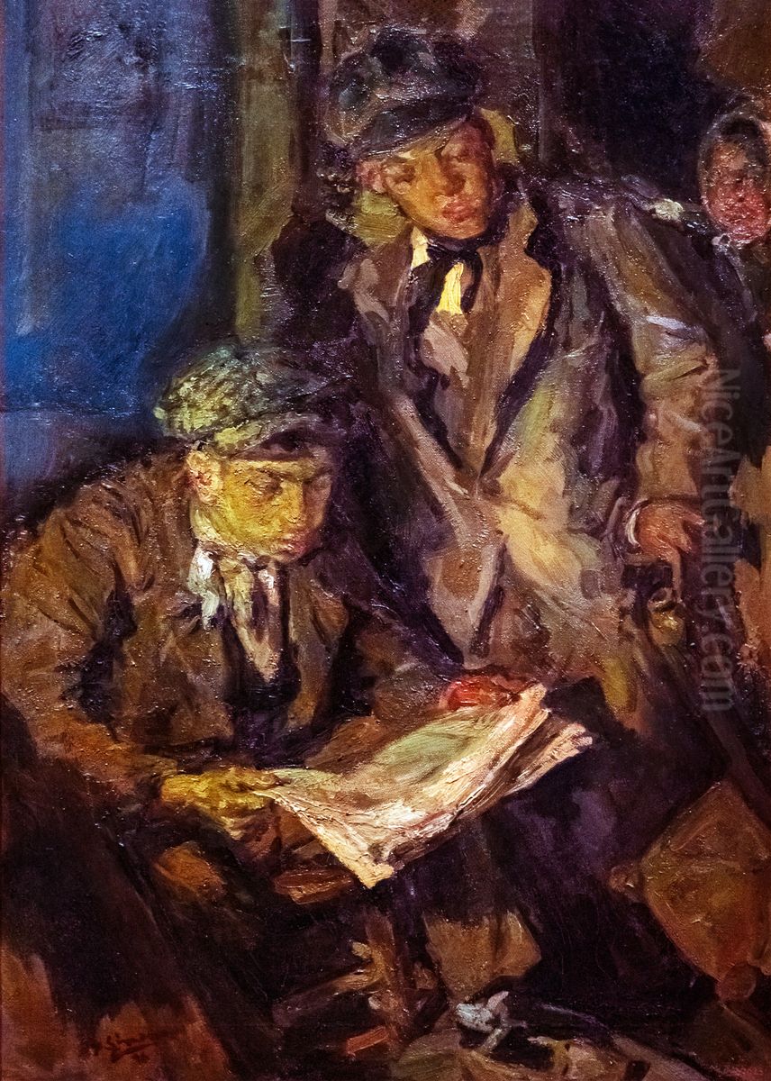 Reading the newspaper Oil Painting by Francisco Gimeno Arasa