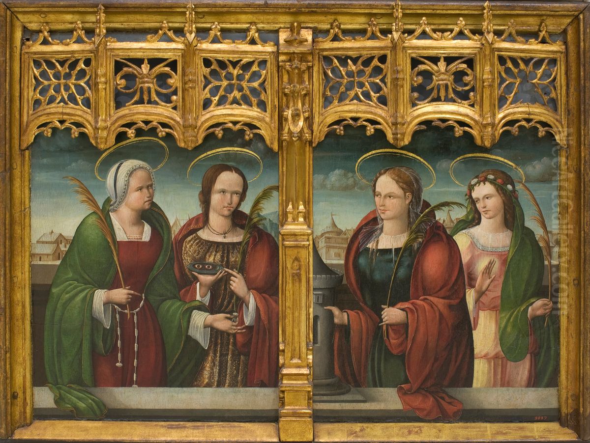 Saints Apollonia, Lucy and Barbara and another Holy Martyr Oil Painting by Andres de Melgar