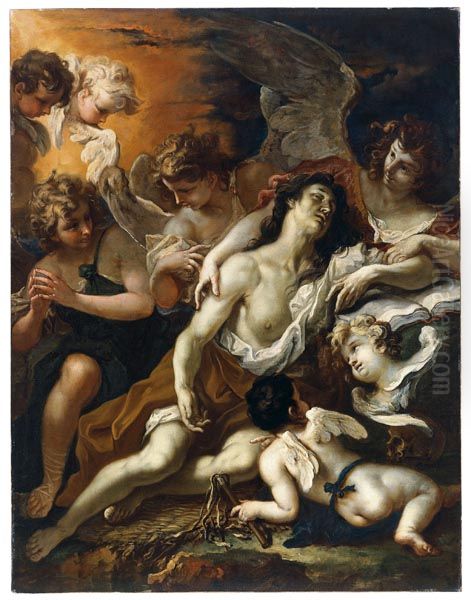 Mary Magdalene Comforted by Angels Oil Painting by Sebastiano Ricci