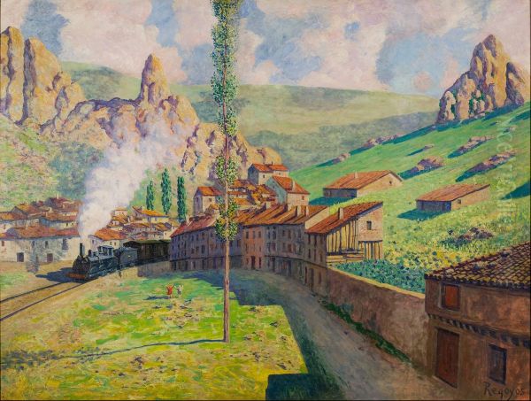 Passing Train Oil Painting by Dario de Regoyos y Valdes