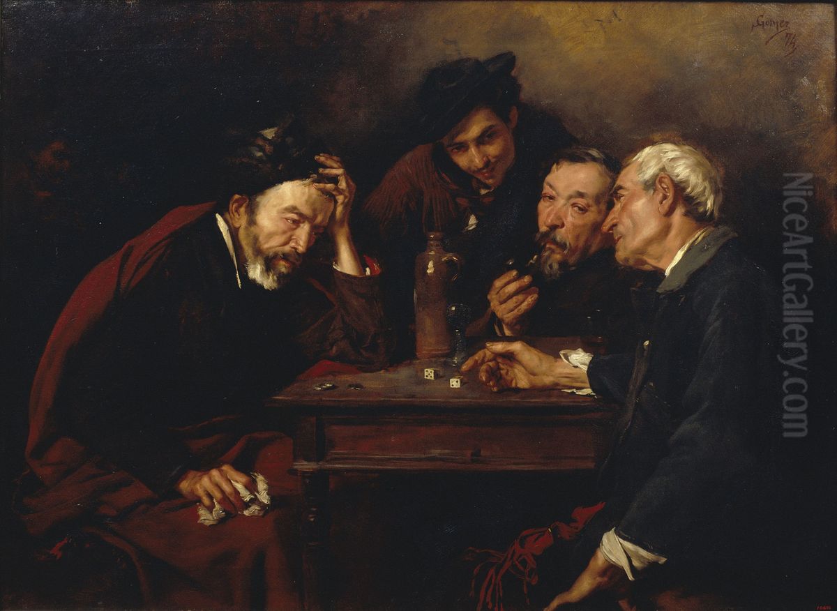 The Dice Players Oil Painting by Simo Gomez