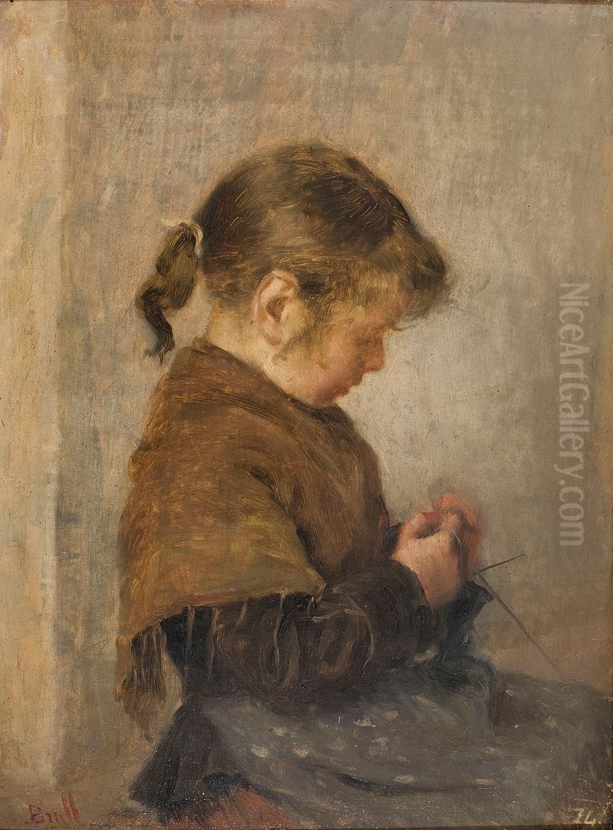 Fent mitja Oil Painting by Joan Brull Vinyoles